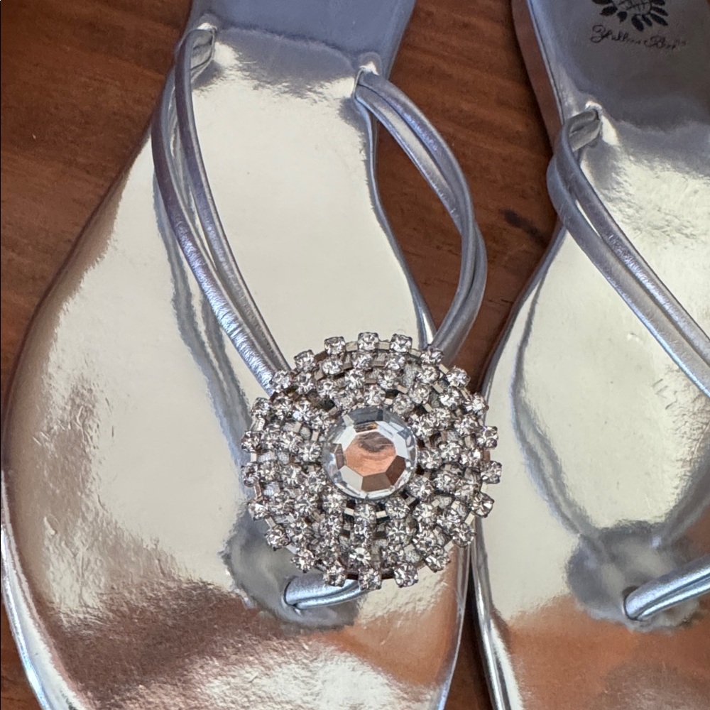 Yellow Box Silver & Rhinestone Embellished Flip-Flops - Picture 7 of 9
